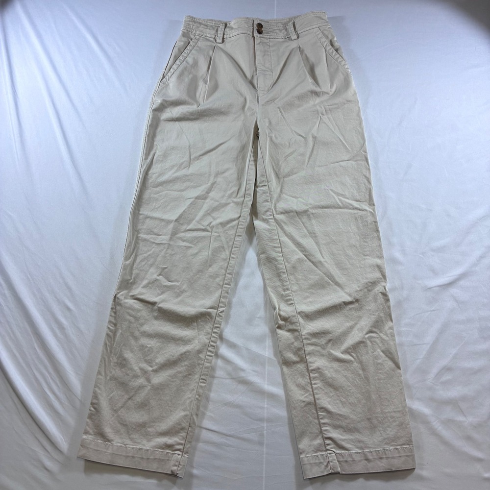 Everlane Putty Khaki Pleated Chino Pants High Rise Straight Leg Size 2